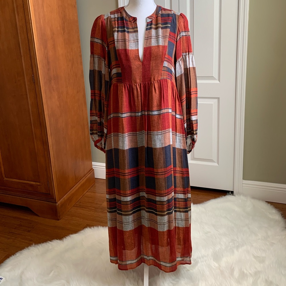 New ZARA plaid boho dress. Size M.